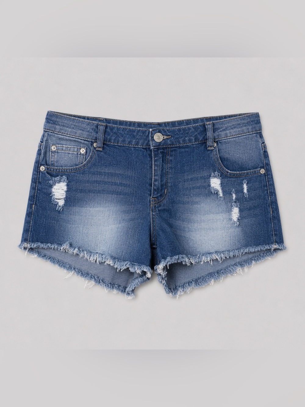 Vintage Y2K RUE 21 Low Rise Micro Mini Jean‎ Shorts Size 14 Distressed Festival